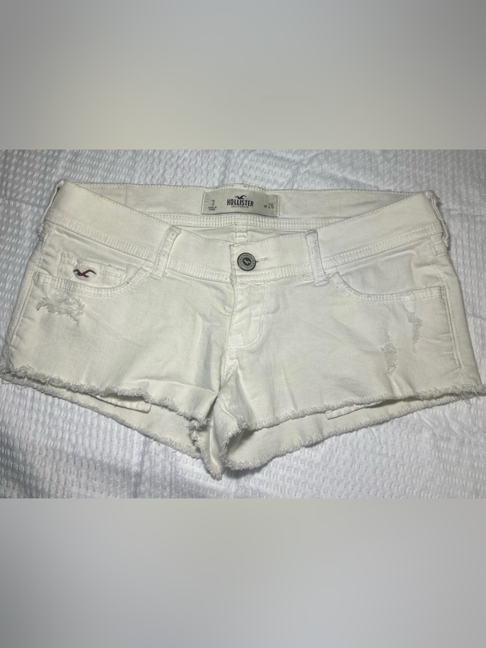 Hollister White Distressed Denim Jean Shorts
